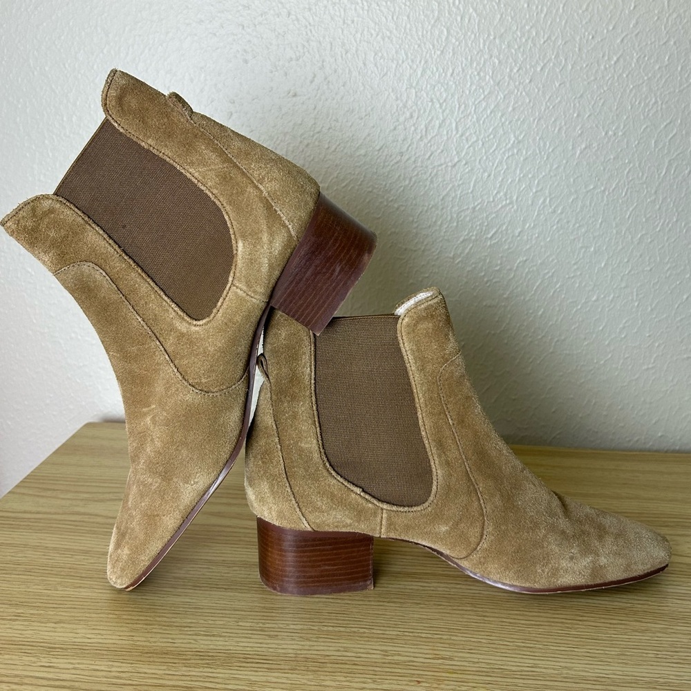 ZARA real suede tan ankle chelsea boots